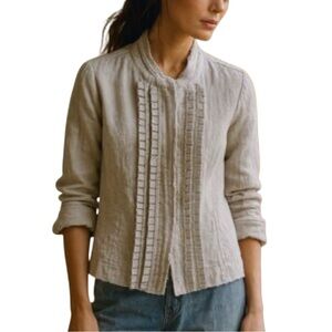 Philippe Adec Lagenlook Textured Linen Ruffled Blazer